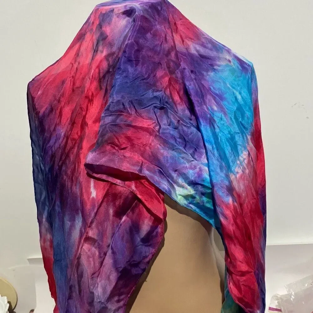Women's Multicolor 100%‎ Silk Satin Hand Dye Wrap Scarf